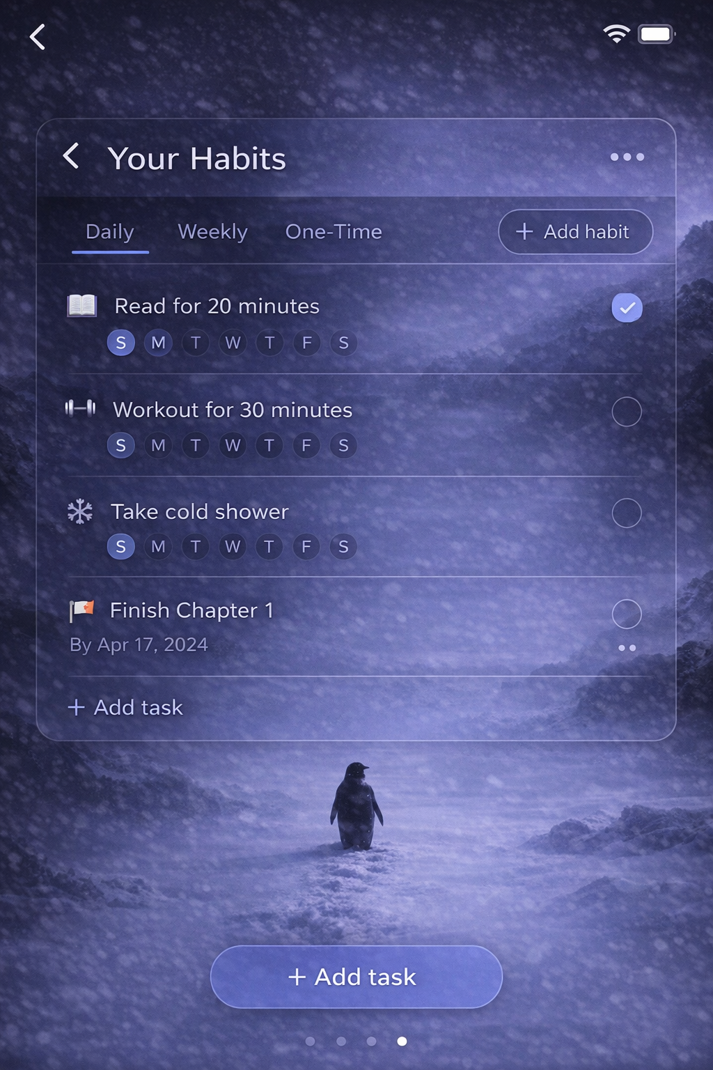 Be The Penguin app goal dashboard